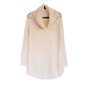 Dreamers‎ cotton knit turtleneck sweater size Medium cowl neck split hem cream